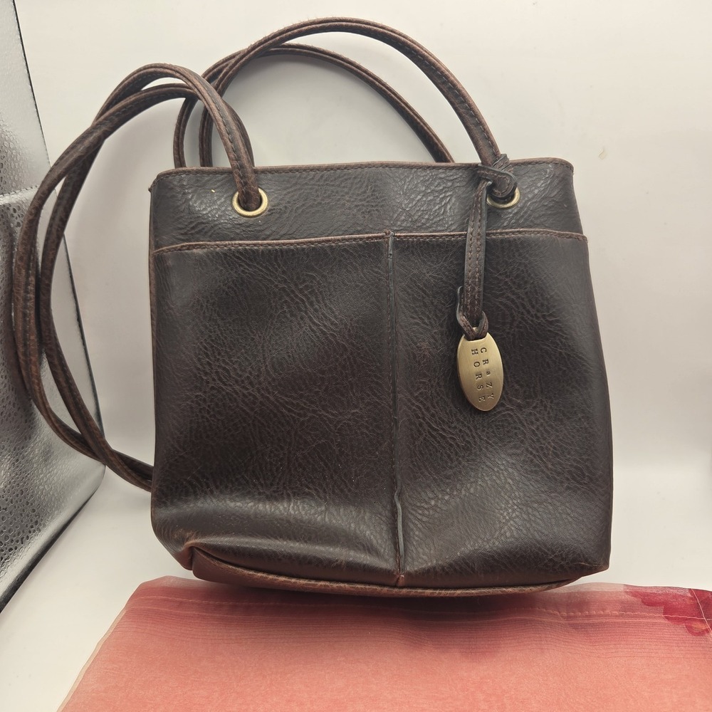 Crazy Horse Leather Crossbody Bag Dark Brown Small